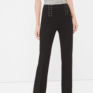 WHBM Black Slim Flare Pants Womens Size 2 High Waist Decorative Lace Up Front